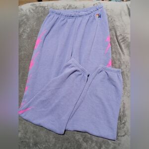 Aviator Nation Lavender Sweatpants with Pink Lightning Bolts